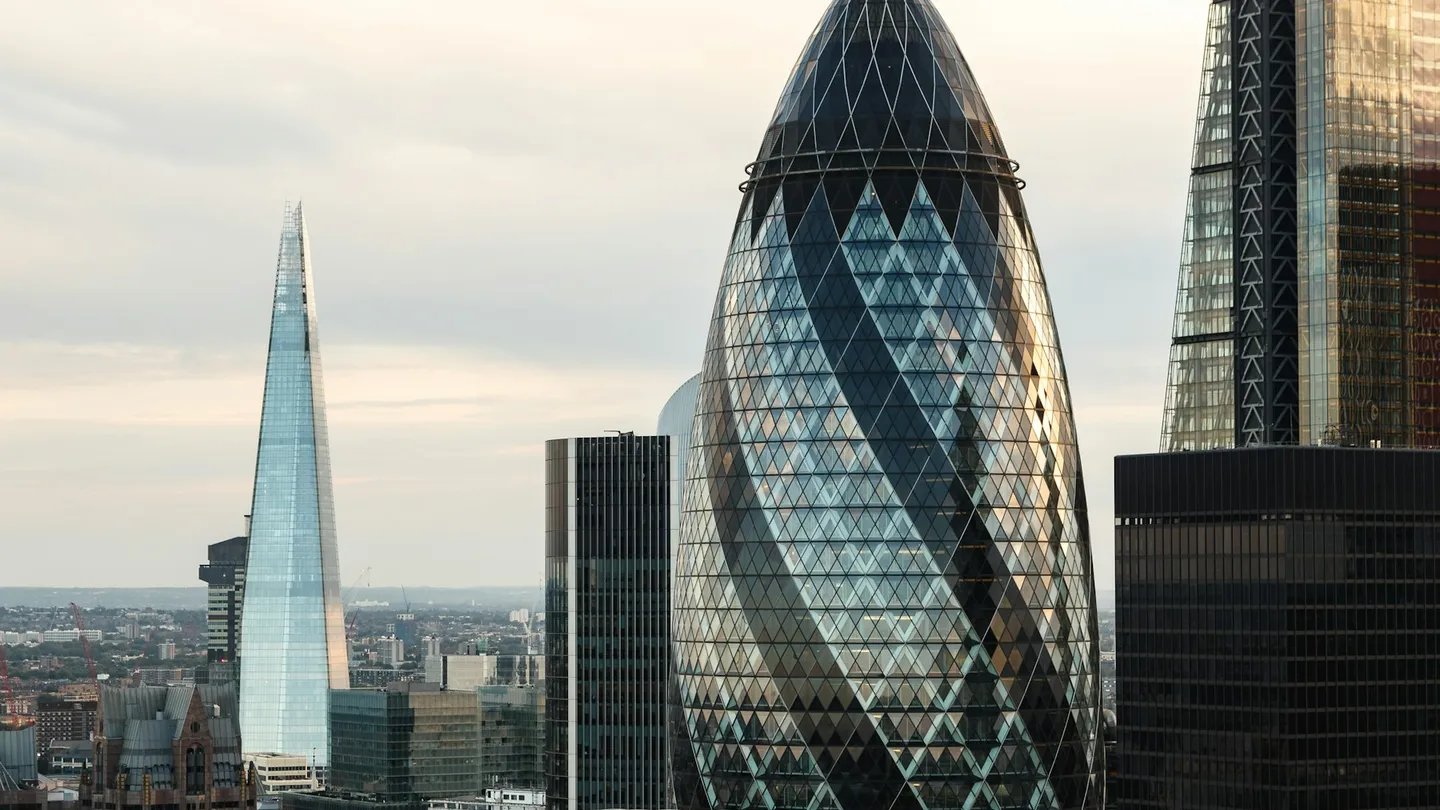 The Shard and 30 St Mary Axe skyscrapers in the London skyline