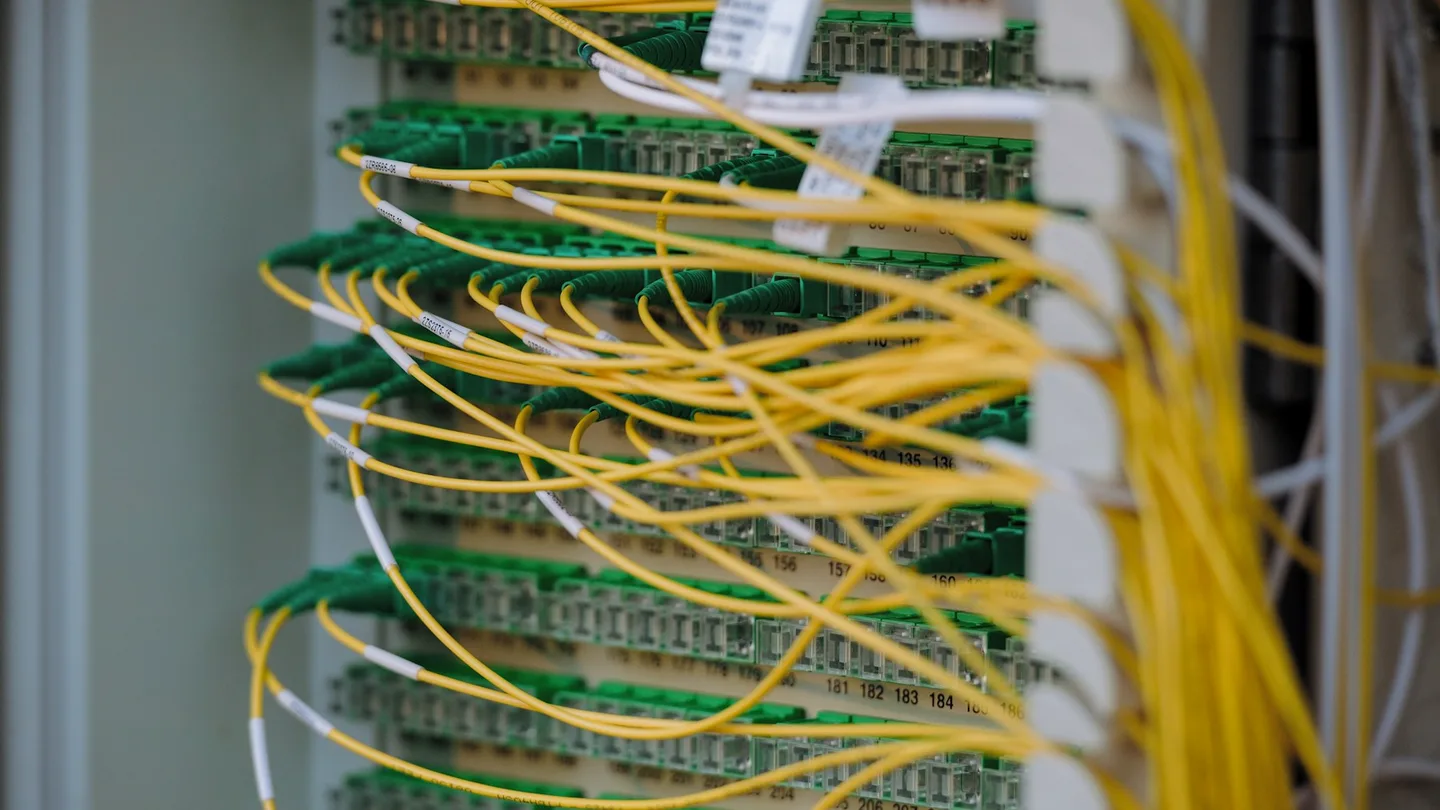 Yellow and green cables are neatly connected
