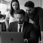 AI consultant working with business executives on artificial intelligence strategy implementation and machine learning projects